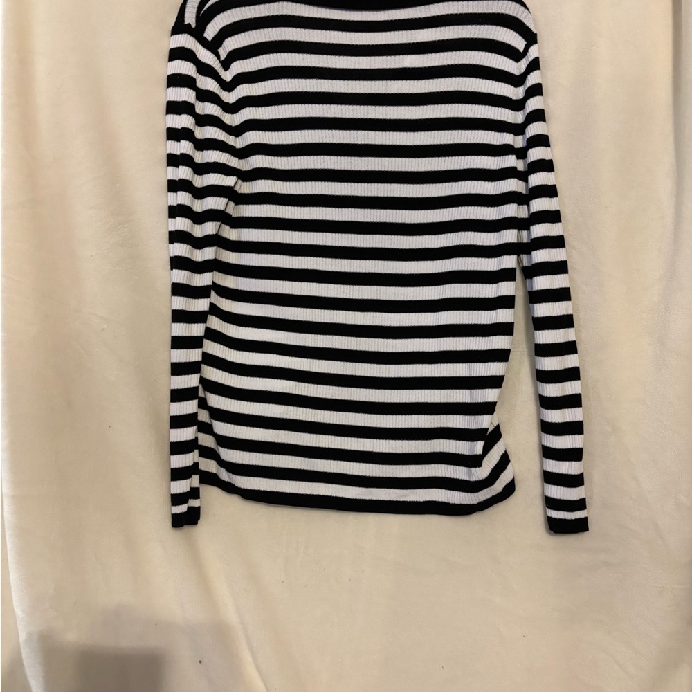 Talbots Black and White Striped Blouse - Picture 4 of 9